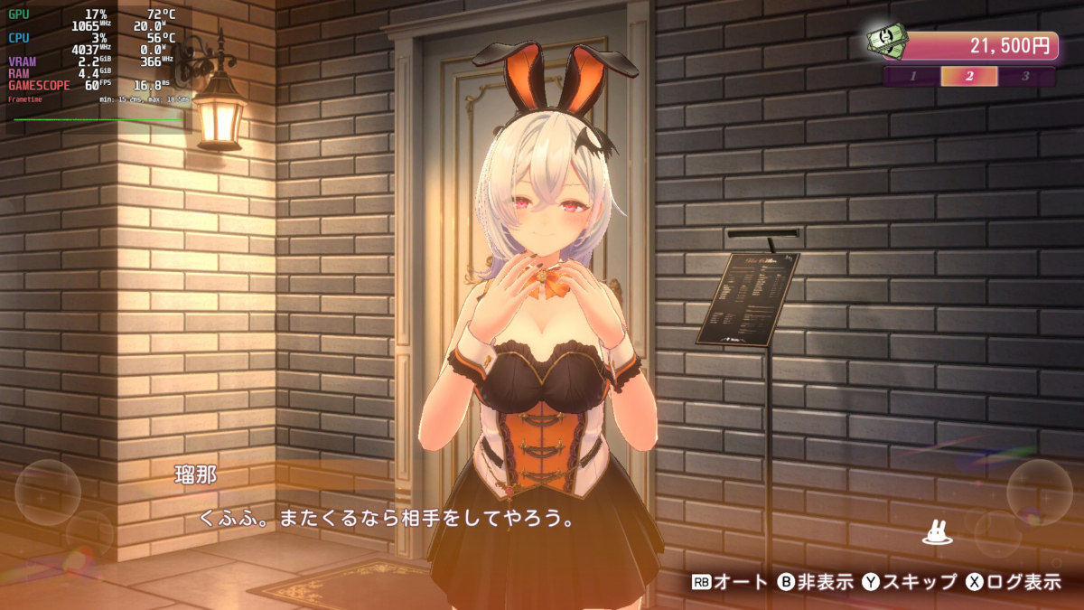 バニーガーデン2のプレイ画面。中央、じゃなくて左上に注目