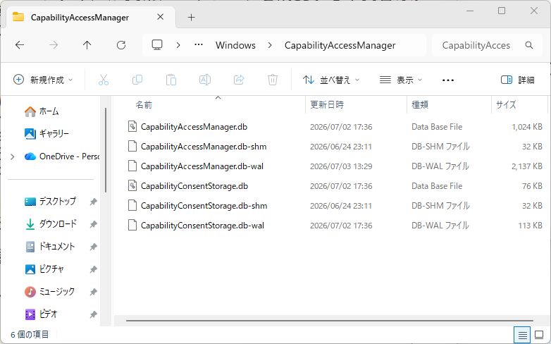 CapabilityAccessManager.db-walファイルの場所は、通常はアクセスできない。これはKB5095093プレビューパッチ適用後の環境