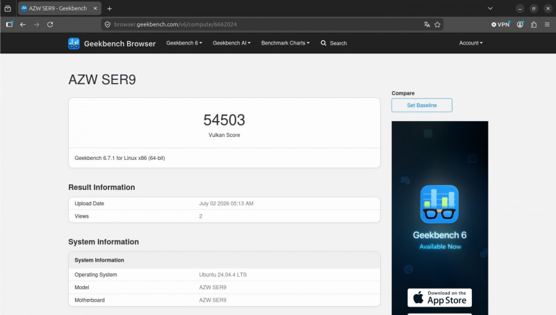 Geekbench 6 Vulkanのスコアは54503