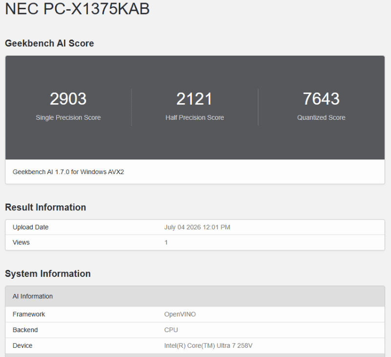Geekbench AI CPU
