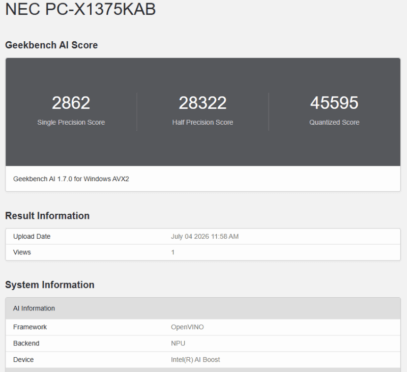 Geekbench AI NPU