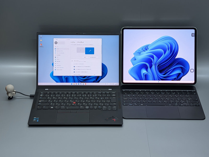 実行中の様子。左がWindows、右がiPad(以下同じ)。表示周りの設定はWindows側のディスプレイ設定で行なう