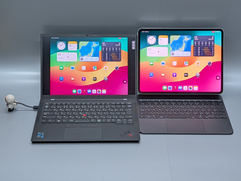 実行中の様子。iPadの仕様上、画面の拡張には対応せず複製(ミラーリング)のみで、アスペクト比も変更できない