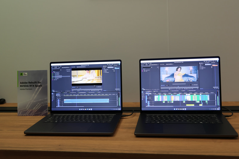 Arm系Windowsネイティブ化された動画編集ソフトのAdobe Premiereでは、自動マスク処理などのAI支援機能の各種をRTX Spark内のTensorコアを使って利用できる。