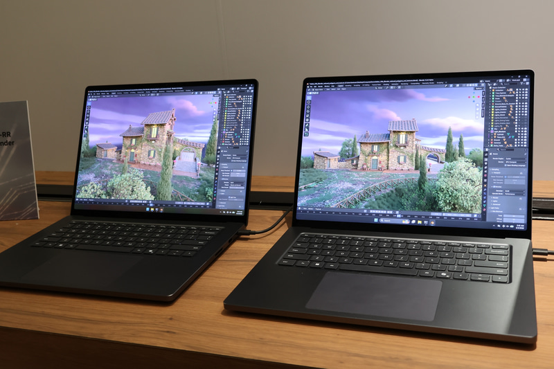 RTX SAPRK上で動作するBlenderからDLSS 4.5のレイ再構成を利用するデモの様子。静止画だとまったく違いが分からないが、左が算術的なノイズ低減、右がDLSSのレイ再構成技術によるノイズ低減。DLSSの方は、残像の少なさがウリ。