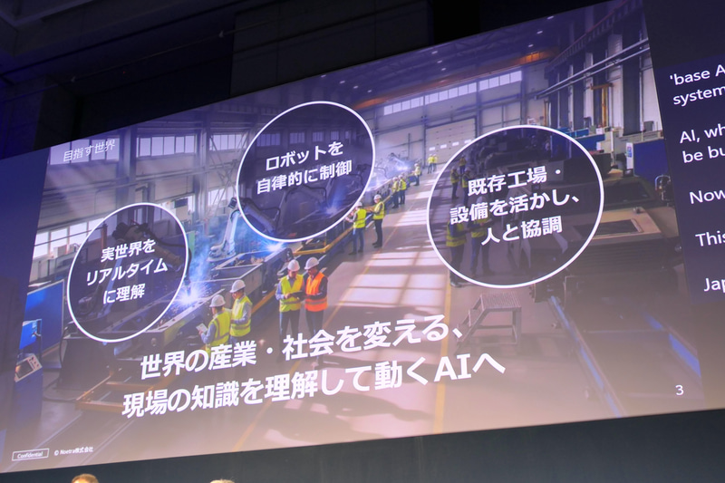 目標は実世界をリアルタイムに理解し、ロボットを自律的に制御でき、既存工場・設備を生かすことで人と協調できる基盤モデルの実現