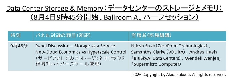 「Data Center Storage & Memory(データセンターのストレージとメモリ)」分野の講演セッション(ハーフセッション)。公式Webサイトと公式アプリから筆者が作成したもの