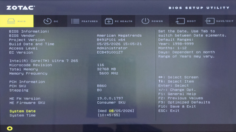 BIOS / Main。起動時[DEL]キーで表示