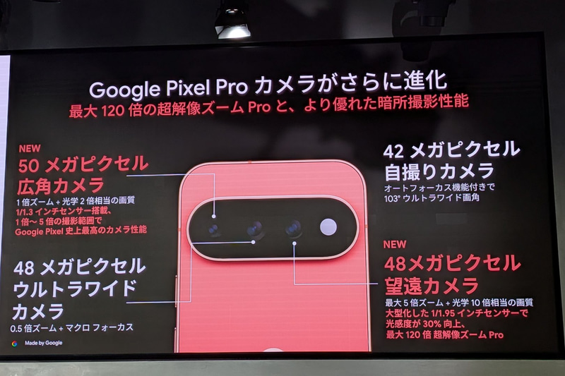 Pixel 11 Pro/Pro XLのカメラの主な仕様