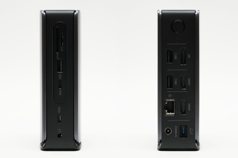 ドッキングステーション側には、PC接続用USB Type-C(最大10Gbps、最大100W給電) 1基、HDMI 2.0 2基、DisplayPort 1.4 1基、Gigabit Ethernet 1基、3.5mmコンボジャック 1基、USB Type-C(最大10Gbps) 1基、USB Type-A(最大480Mbps、最大2.5W) 2基などを搭載