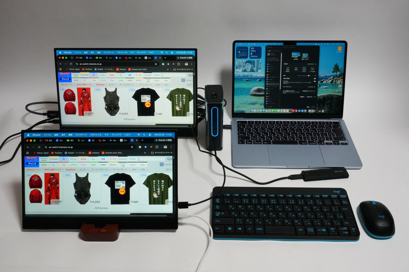 本製品経由でMacBook Airへ外部ディスプレイ2台を接続すると、画面がミラーリングされてしまう