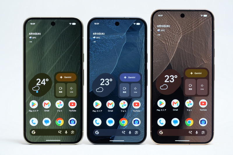 左からPixel 11、Pixel 11 Pro、Pixel 11 Pro XL