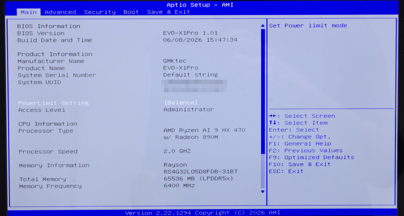 BIOS / Main。起動時[DEL]キーで表示