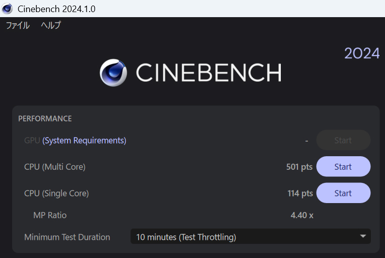 Cinebench 2024の結果