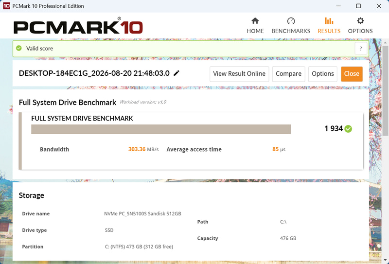 PCMark 10 Full System Drive Benchmarkの結果