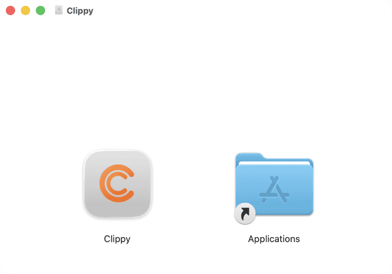 ダウンロードしたDMGファイルを開き、Clippyを[アプリケーション]フォルダへドラッグ&ドロップします