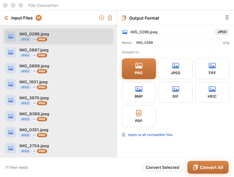 メニューバーのClippyアイコンを副ボタンクリックして[File Converter]を選択すると、ファイルコンバーター機能を利用できます