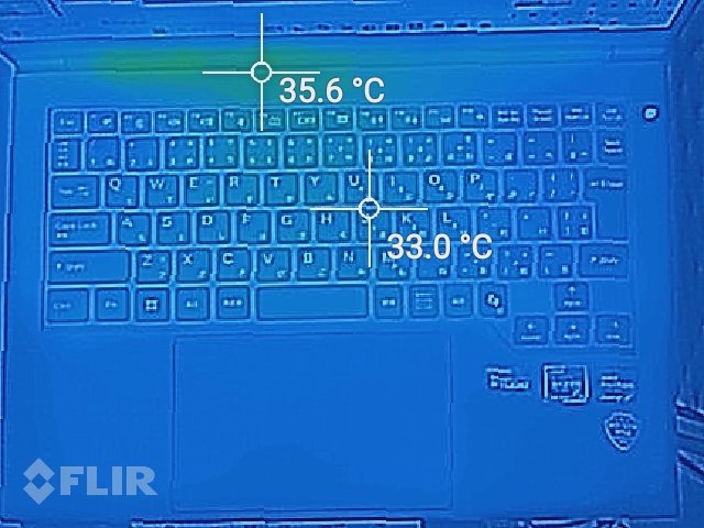 Office Productivityを1時間連続で実行した直後のサーモグラフィー