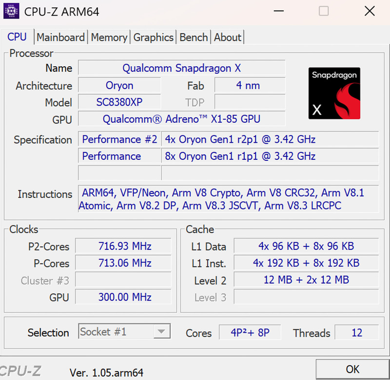 Surface Pro 13型/第11世代のCPU-Z