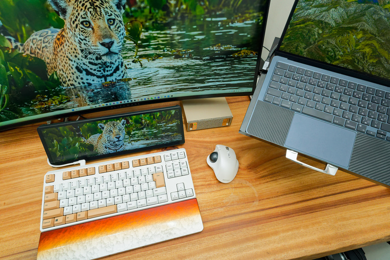 Windows、macOS、Linuxの3台のデバイスを1つのトラックボール操作にまとめることで、デスク上もすっきり