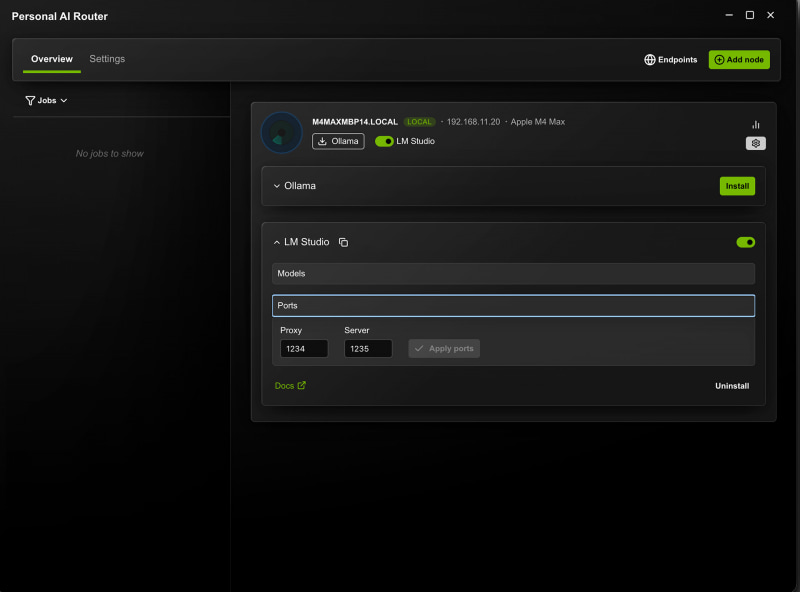 LM StudioのPort。Proxy: 1234、Server: 1235