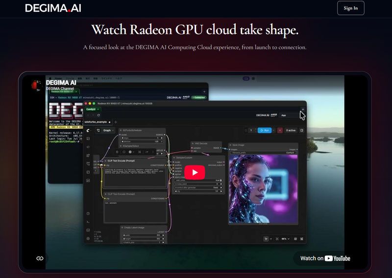 GPGPU研究の草分けとして知られる濱田剛氏がCEOを務めるDEGIMA AI。AMD Radeon GPUに特化したクラウド基盤を提供しており、Radeon AI PRO R9700も選択できる
