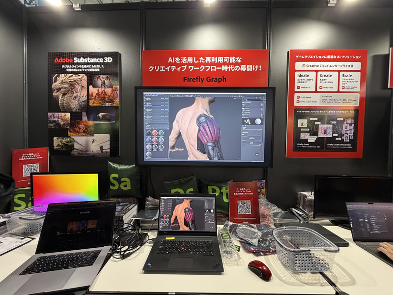 アドビのブースでは同社が開発したクリエイター向けの生成AIモデルおよびツールの体系「Firefly」が紹介されている