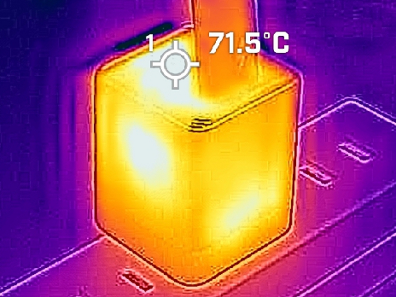 ポート付近の温度はピーク時71.5℃と同等製品と比べて若干高め