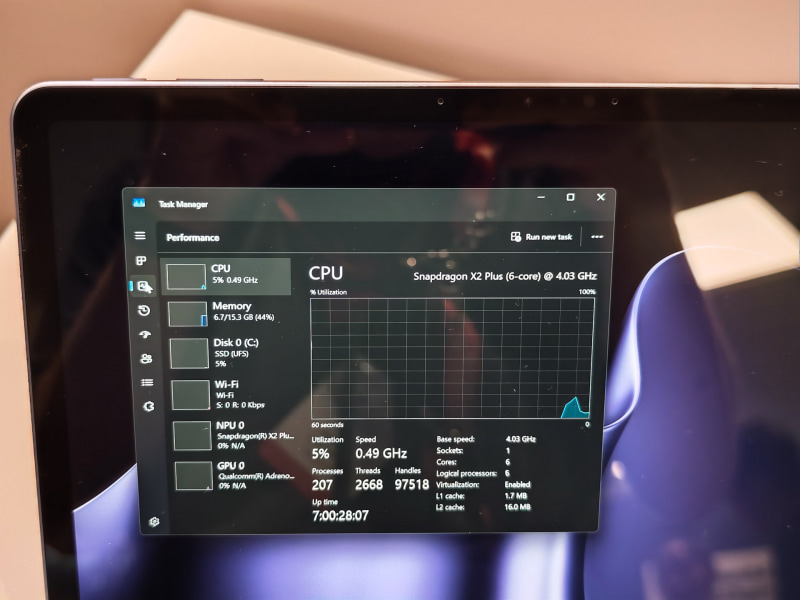SoCの名称は「Snapdragon X2 Plus(6-Core)@4.03GHz」、X2P-42-100だと考えられる