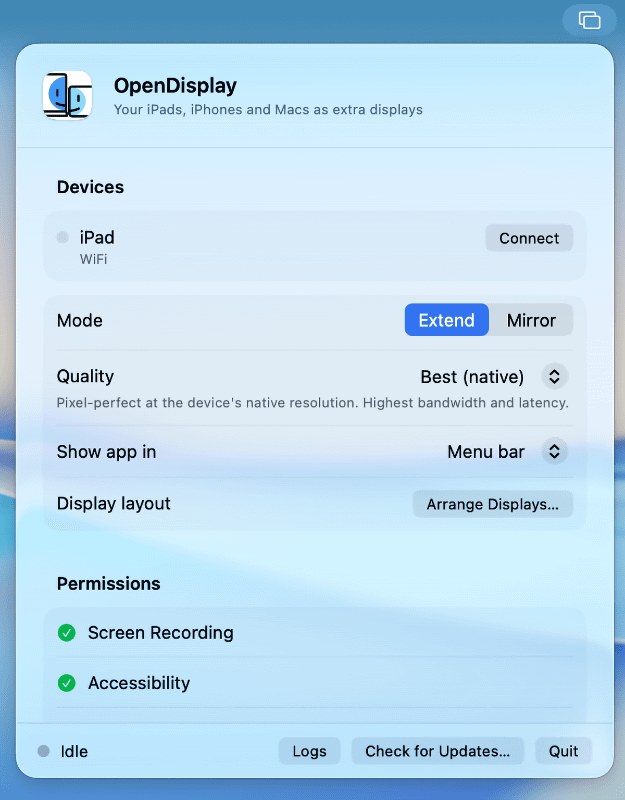 Wi-Fi接続する場合は、MacとiPad/iPhoneが同じWi-Fiネットワークに接続されていることを確認したうえで、[Devices]欄に表示されたiPad/iPhoneの[Connect]をクリックします