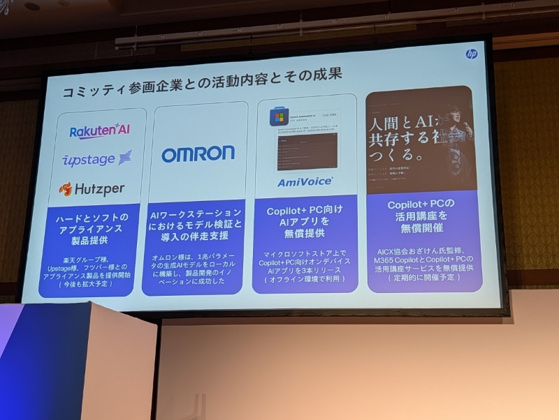 これまでの実績として、楽天グループやupstage、Hutzperとの連携やオムロンとの連携、AmiVoiceとの連携などの成果を紹介した