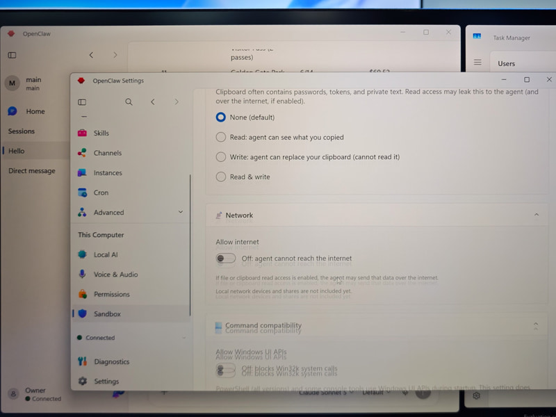OpenClaw FoundationのWindows版OpenClawのデモ。MXCに対応することでセキュリティの設定などはMXC向けの設定で簡単に行なえる