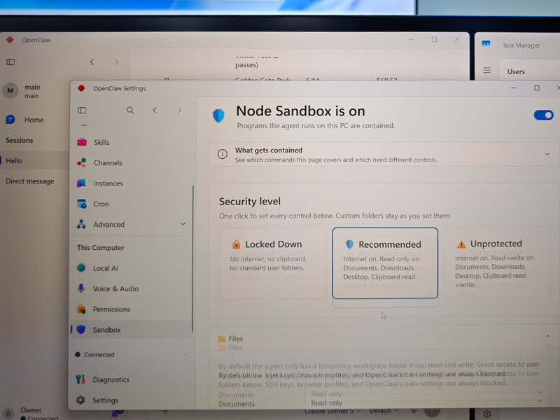 OpenClaw FoundationのWindows版OpenClawのデモ。MXCに対応することでセキュリティの設定などはMXC向けの設定で簡単に行なえる