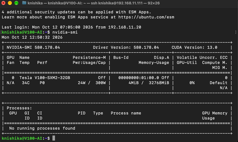 nvidia-smiでTesla V100-SXM2-32GBが見えている