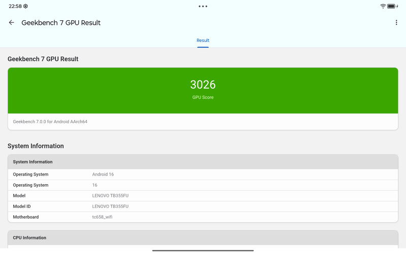 Geekbench 7のGPU(Vulkan)は3,026を記録