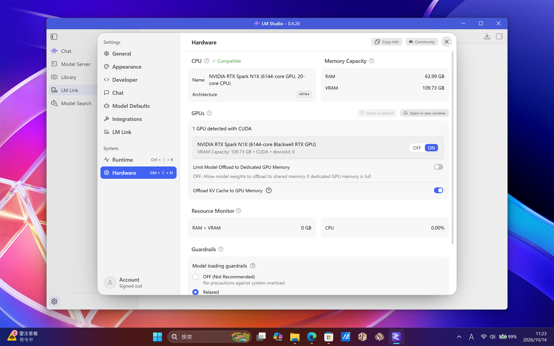 VRAM容量は約110GBとして認識