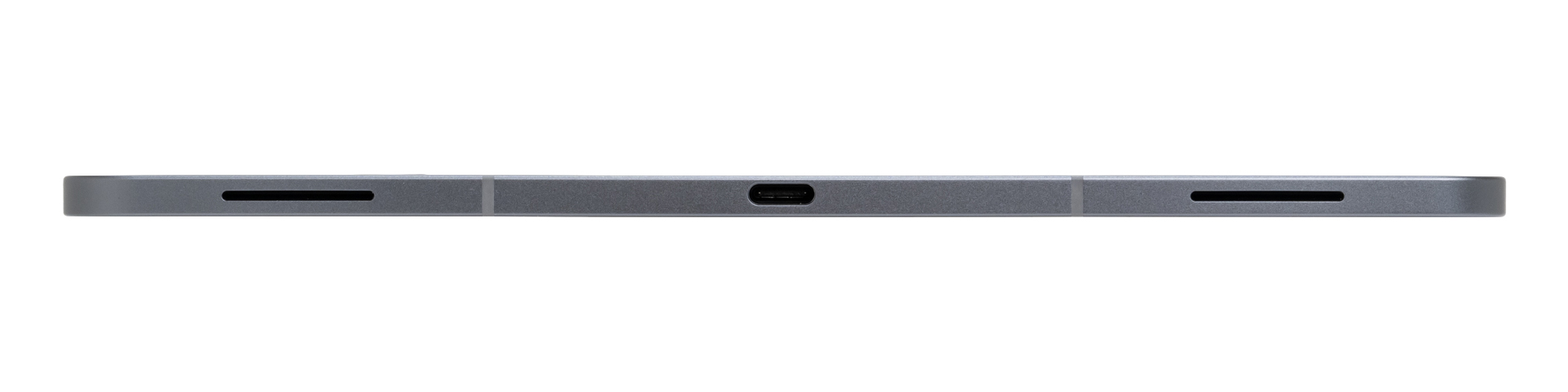 下側面。USB 3.2 Gen 1 Type-Cと両側にスピーカーの穴を配置している