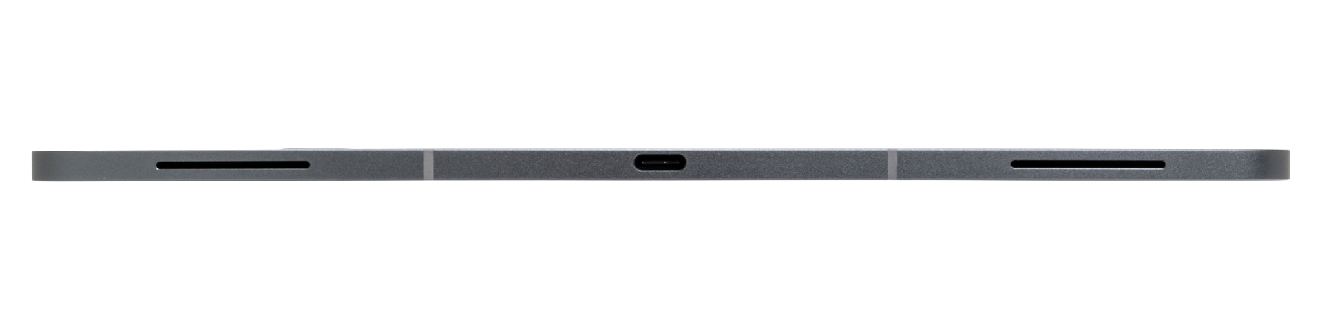 下側面。USB 3.2 Gen 1 Type-Cと両側にスピーカーの穴を配置