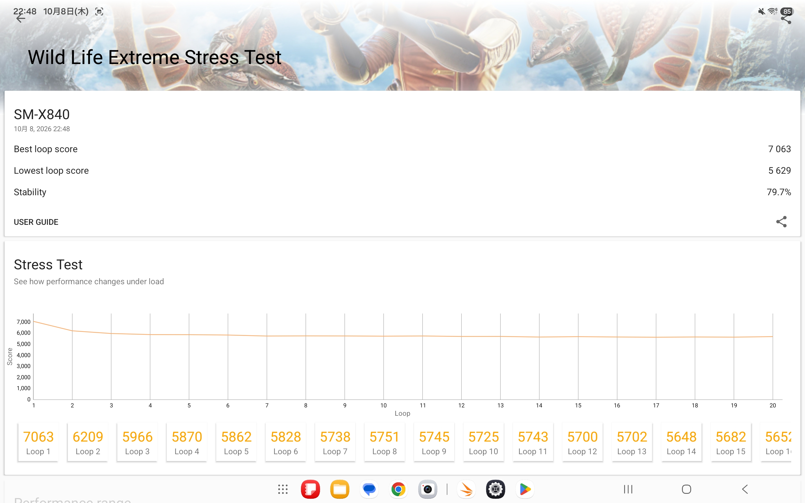 S12+の3DMark Wild Life Extreme Stress Testの結果