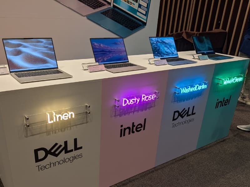 リネン、ダスティローズ、ウォッシュドデニム、ベルベットグリーンの4色で展開するDell 14S