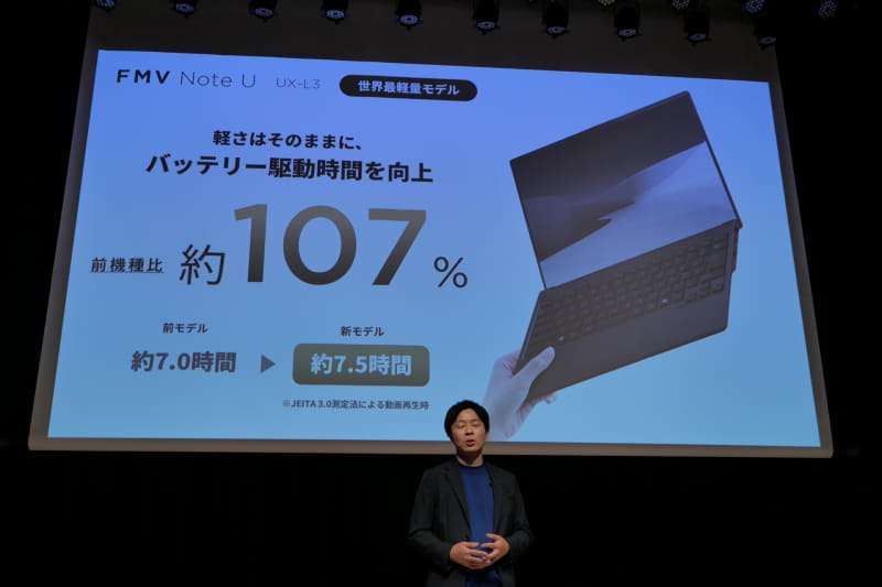 従来モデルから約107%のバッテリ駆動時間向上を実現