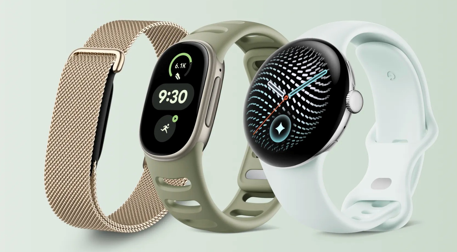Fitbit AirとGoogle Pixel Watcの中間に位置するFitbit Edge(写真中央)