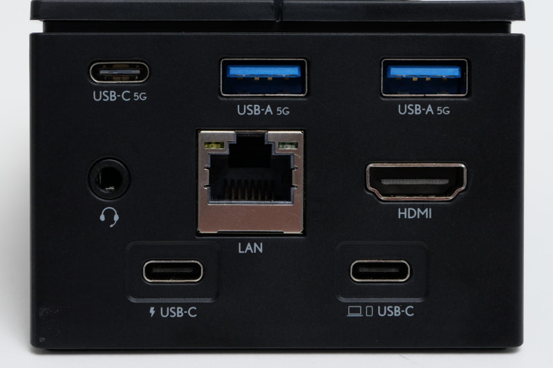 背面の接続端子。電源入力を除き、USB Type-C、Type-AともUSB 3.2 Gen 1対応
