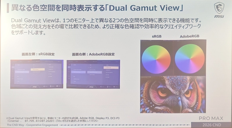 2つの色空間を並べて表示できるDual Gamut View