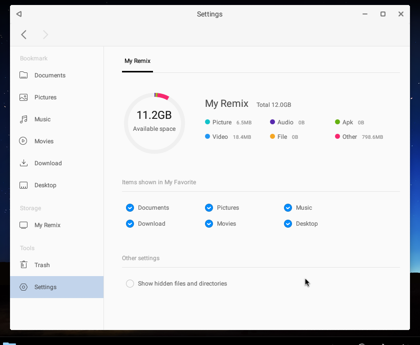 File Manager/Settingsの表示