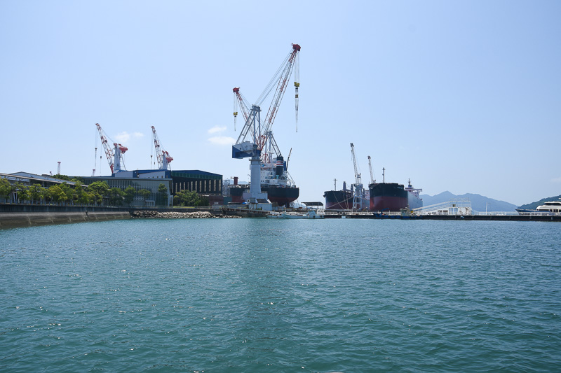 隣には常石グループの造船所も見える、水上の乗り物が一堂に会したような場所だ