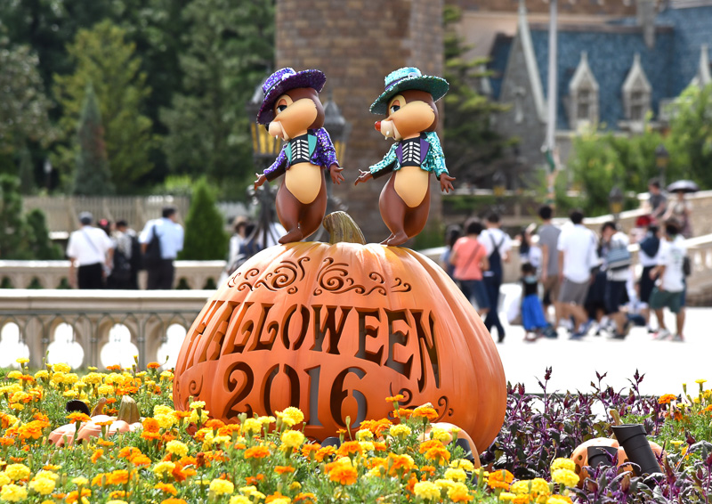 チップとデールのデュオ「CRACKIN' DUO」はシンデレラ城前の花壇の特別ステージにてライブ中