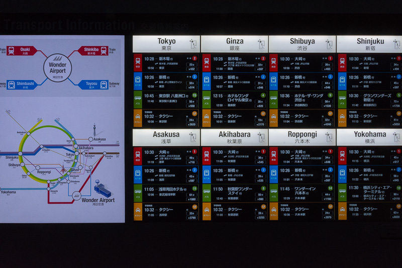 空港からのバスの案内板。ここでもLinkRayを使って空港内ナビと連携