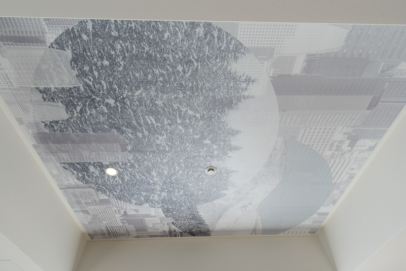 客室天井に冬をイメージさせるアートが