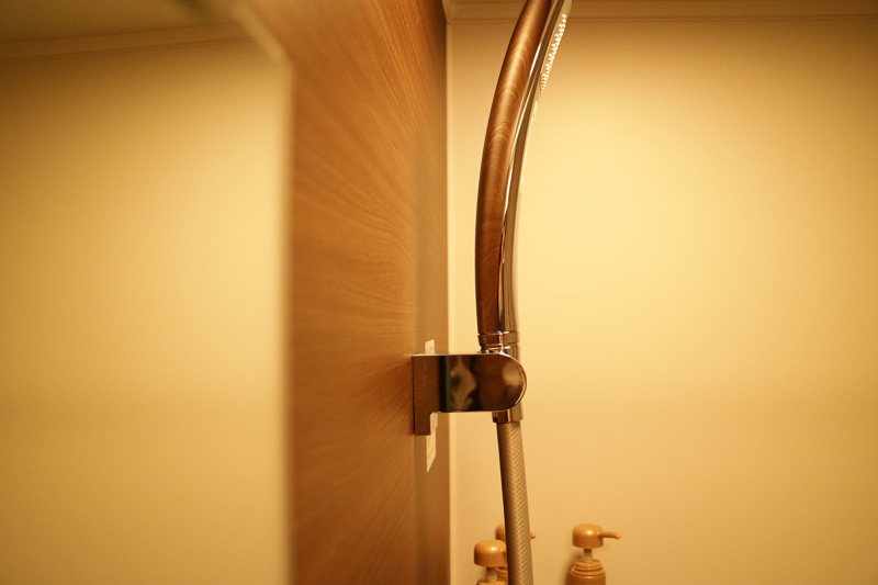 シャワーヘッドのフックは10度ずつ5段階で角度を変えられる